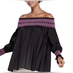 Maje Paris Smocked Off-Shoulder Cotton Top – Size 1 (Small)